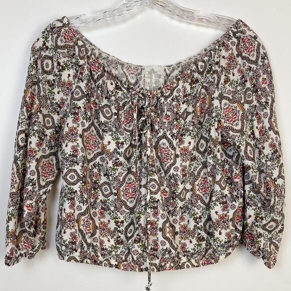 SADIE & SAGE FLORAL OFF SHOULDER CROP TOP PUFF SLEEVE SIZE M - Picture 1 of 9